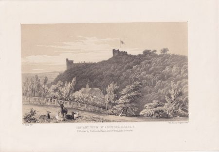Antique Print, Distant View of Arundel Castle, 1846