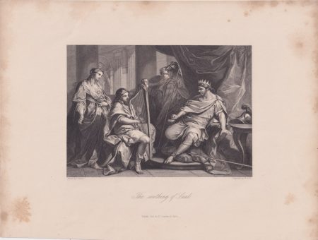 Antique Engraving Print, The scothing of Saul, 1865 ca.