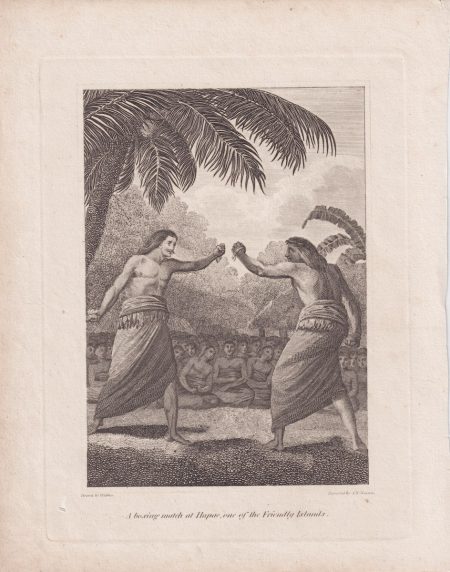 Antique Engraving print, A boxing match at Hapae, 1793 ca.