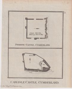Antique Engraving Plan, Penrith Castle; Carlisle Caste, Cumberland, 1786