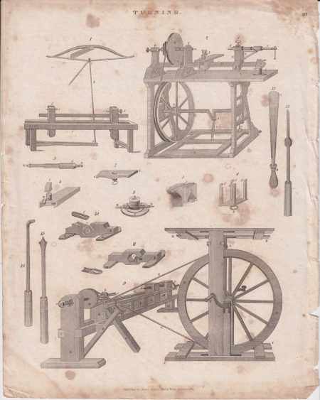Antique Engraving Print, Turning, 1811
