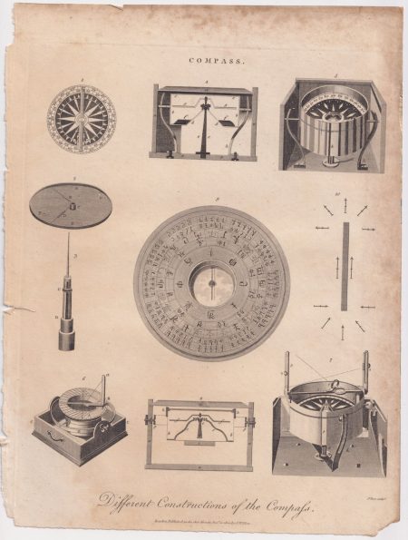 Antique Engraving Print, Compass, 1801
