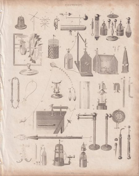 Antique Engraving Print, Electricity, 1809