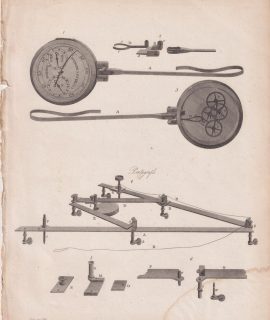 Antique Engraving Print, Pedometer, 1806