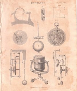 Antique Engraving Print, Horology, 1909