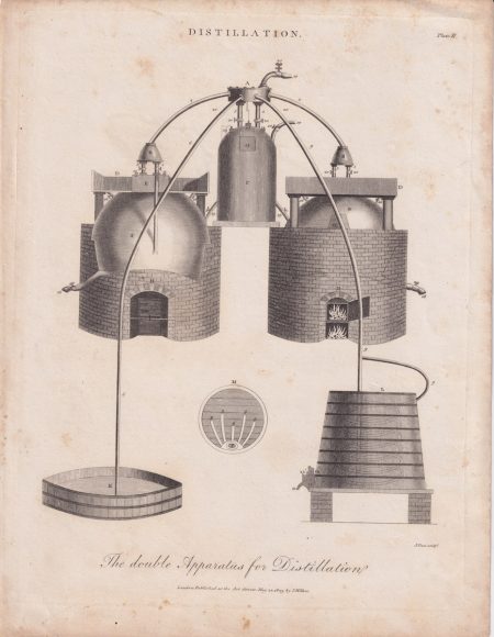Antique Engraving Print, Distillation, 1803