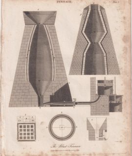 Antique Engraving Print, Furnace, 1806
