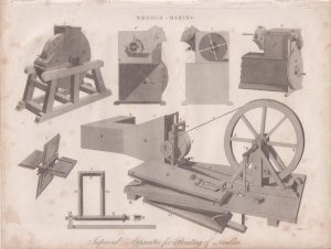 Antique Engraving Print, Needle Making, 1809