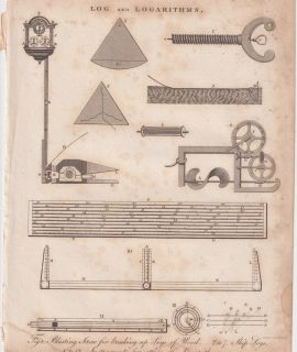 Antique Engraving Print, Log and Logarithms, 1813