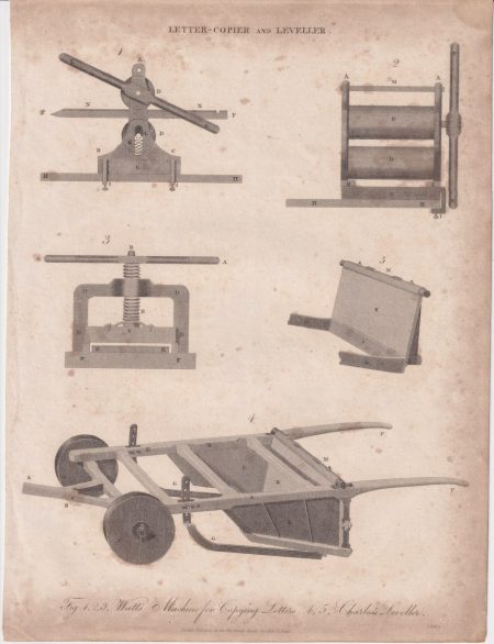 Antique Engraving Print, Letter-copier and Leveller, 1813