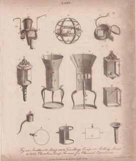 Antique Engraving Print, Lamp, 1812