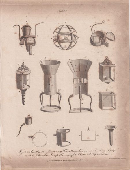 Antique Engraving Print, Lamp, 1812