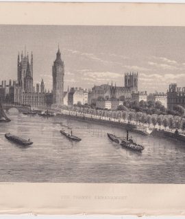 Antique Print, The Thames Embankment, 1870