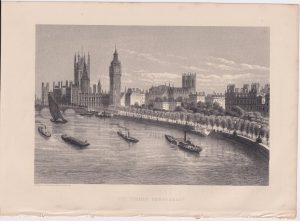 Antique Print, The Thames Embankment, 1870