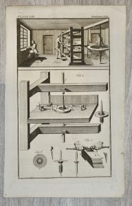 Antique Engraving Print, Facing Diamond Cutting, 1860