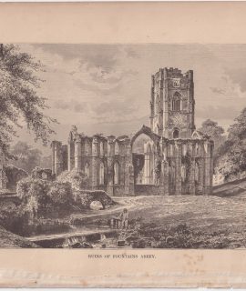 Antique Print, Ruins of Fountains Abbey, 1870 ca.