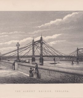 Antique print, The Albert Bridge, Chelsea, 1870