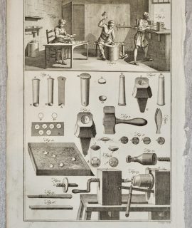 Antique Engraving Print, Metal Buttons, 1860