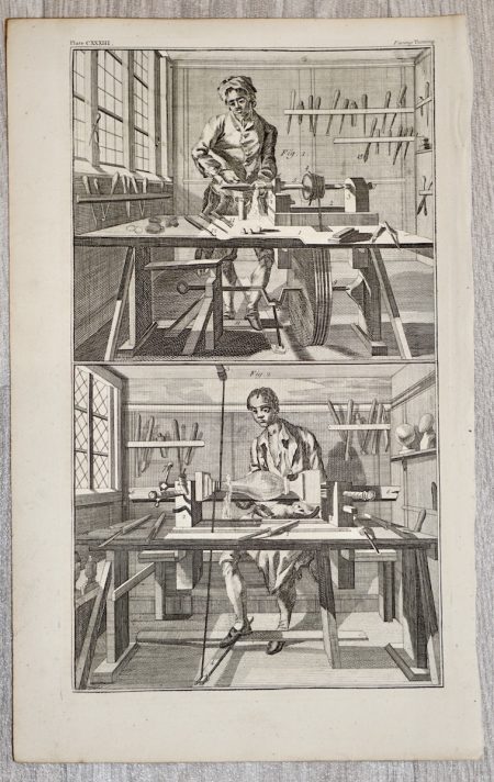 Antique Engraving Print, Turning, 1860