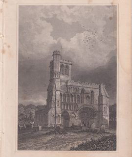 Antique Engraving Print, Dunstable Priory Church, 1840