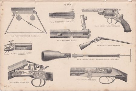Antique Print, Gun, 1880