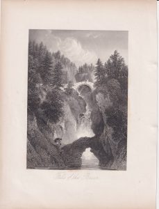 Antique Engraving Print, Falls of the Bruar, 1840 ca.