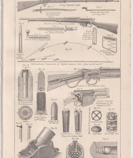 Antique Print, Musket, Mortar, Shell, 1880