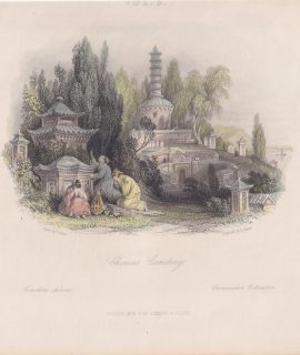 Antique Engraving Print, Chinese Cemetery, 1840