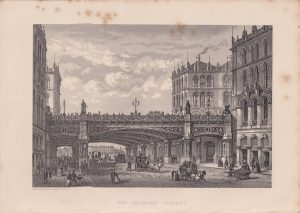 Antique Print, The Holborn Viaduct, 1880