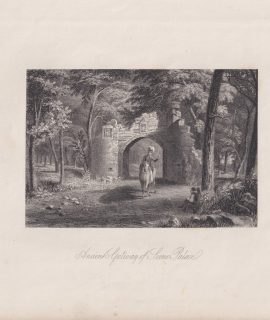 Antique Engraving Print, Ancient Gateway of Scone Palace, 1845