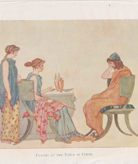 Antique Print, Ulysses at the table of Circe, 1890
