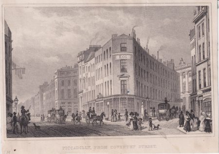 Antique Engraving Print, Piccadilly, from Coventry Street, 1830
