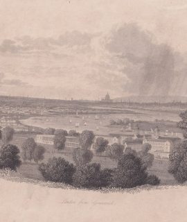 Antique Engraving Print, London From Greenwich, 1820 ca.