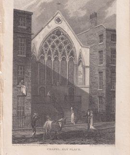 Antique Engraving Print, Chapel, Ely Place, 1815