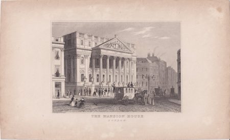 Antique Engraving Print, The Mansion House, 1830