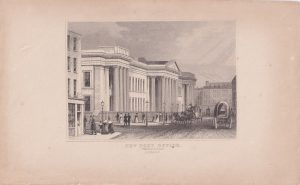 Antique Engraving Print, New Post Office, London, 1830
