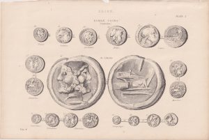 Antique Print, Coins, 1860