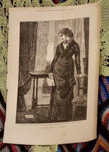 Antique Print, She read her letter, 1875.