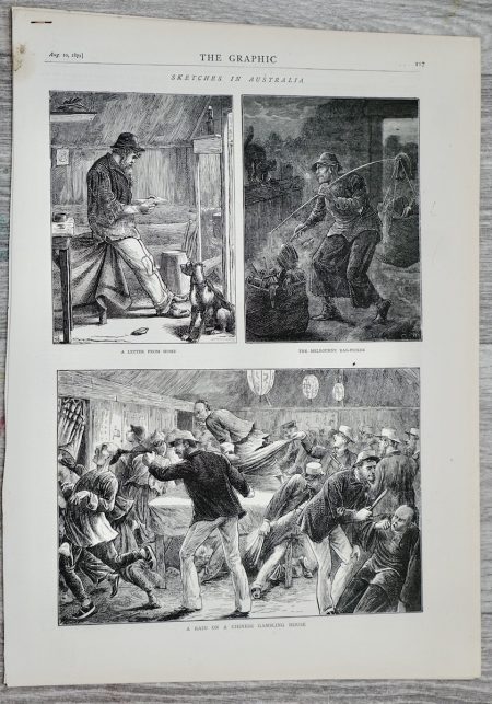 Vintage Print, A raid on a Chinese Gambling House, 1872