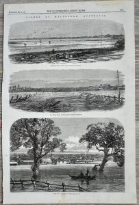 Antique Print, Floods at Melbourne, Australia, 1864