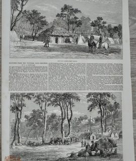 Antique Print, Sketches from The Victoria Gold Diggins, 1853