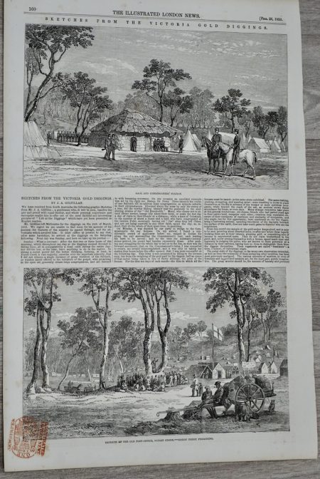 Antique Print, Sketches from The Victoria Gold Diggins, 1853