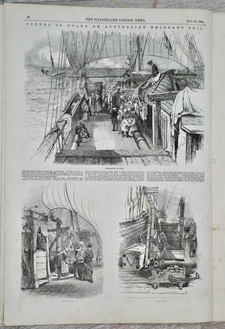 Antique Print, Scenes on board an Australian Emigrant, 1849