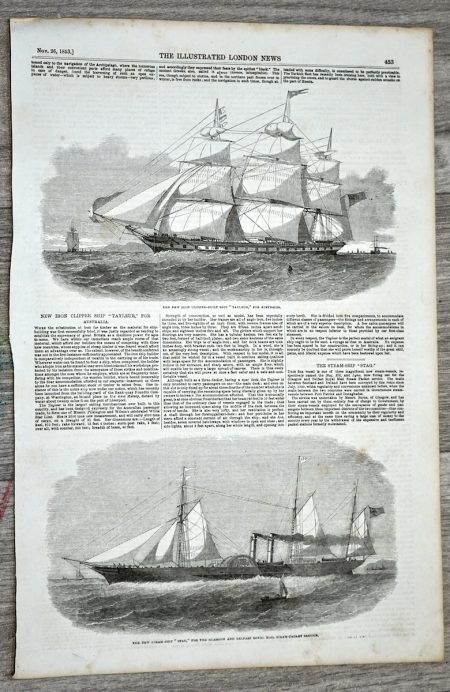 Antique Print, New Iron Clipper, 1853