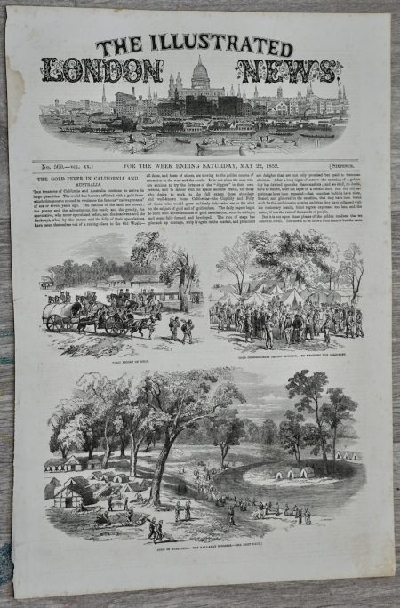 Antique Print, The Gold in California and Australia, 1852