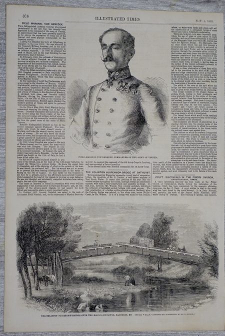 Antique Print, Bridge; Von Benedek, 1859