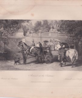 Antique Engraving Print, Arrival at the Chateau, 1836