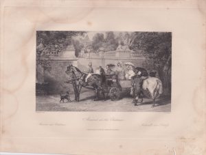 Antique Engraving Print, Arrival at the Chateau, 1836
