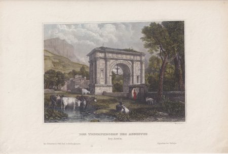 Antique Engraving Print, Der Triumphbogen des Augustus, 1841