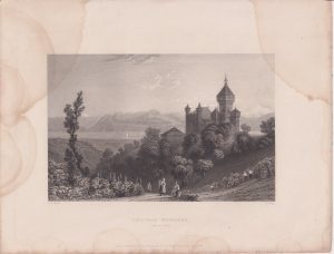 Antique Engraving Print, Chateau Wufflens, 1834